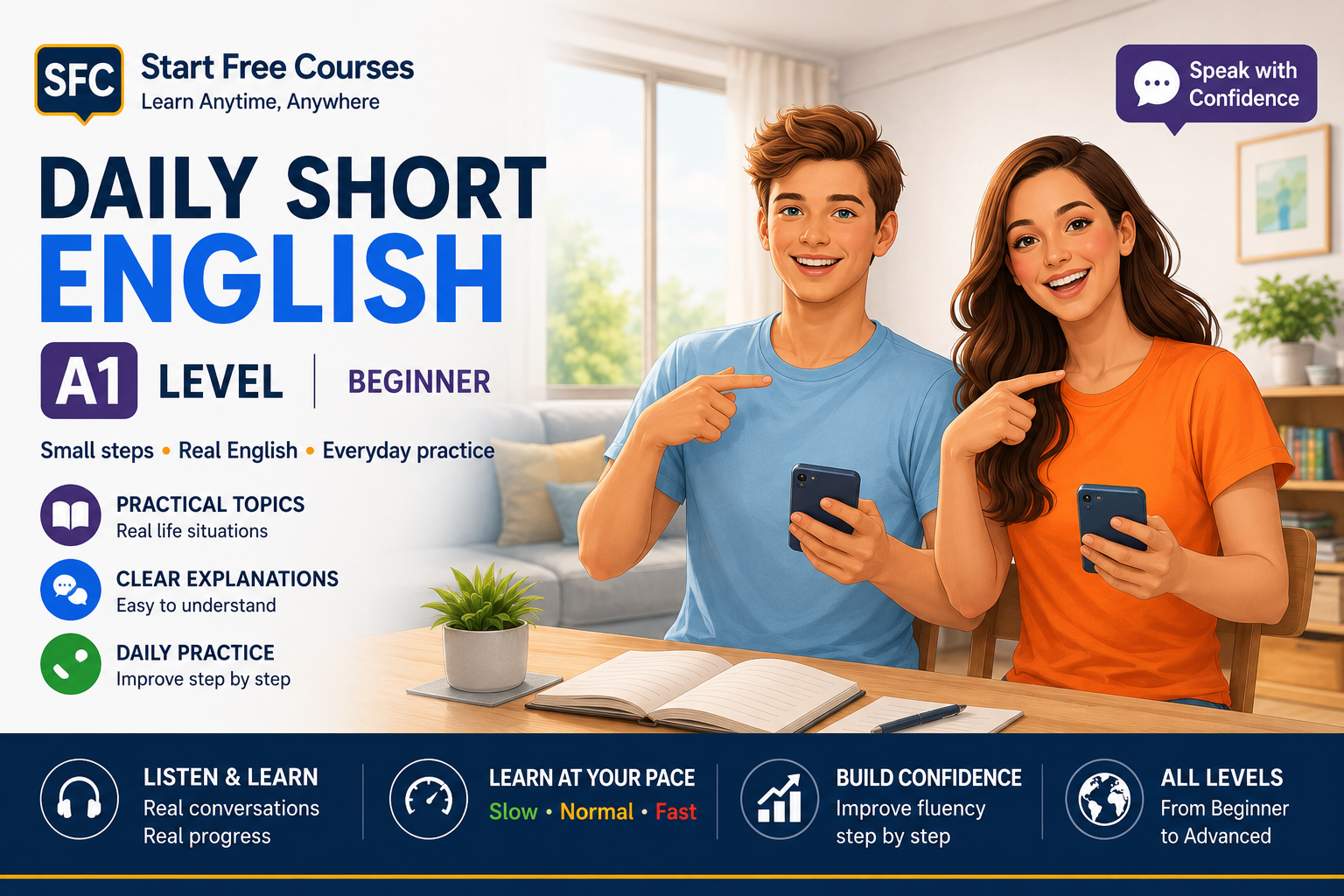 Daily Short English A1 beginner course